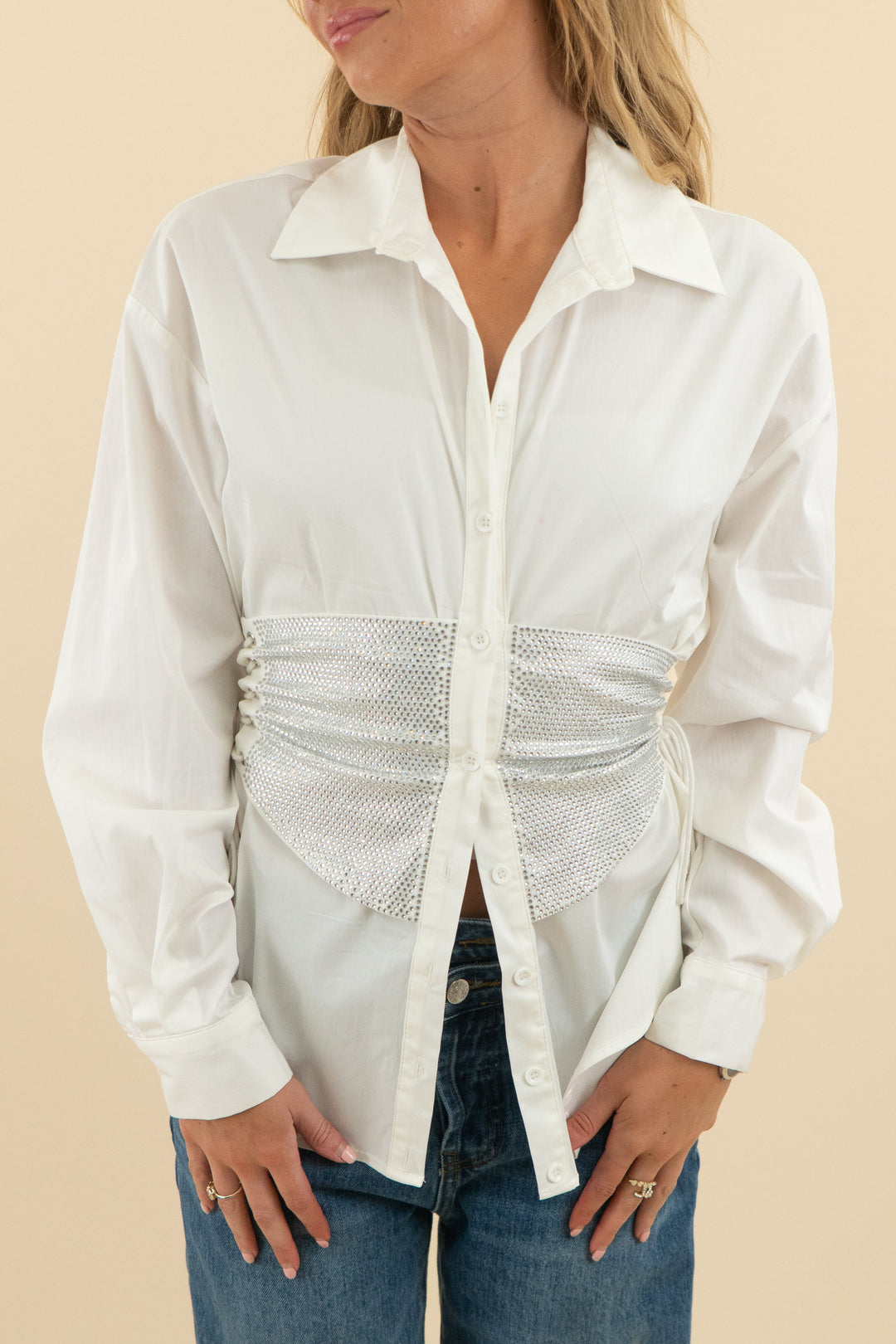 akira white rhinestone top (s; retail $59)