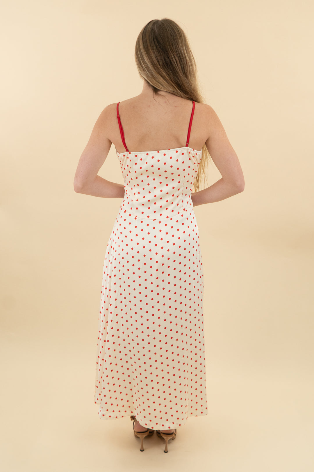skies are blue cream/red polka dot midi dress nwt (s; retail $128)