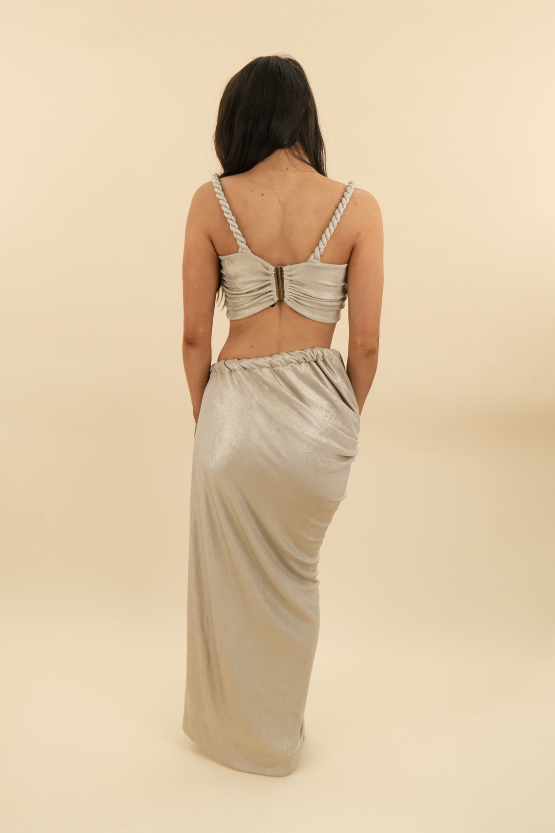 mélani champagne gold top and skirt set nwt (s; retail $279)
