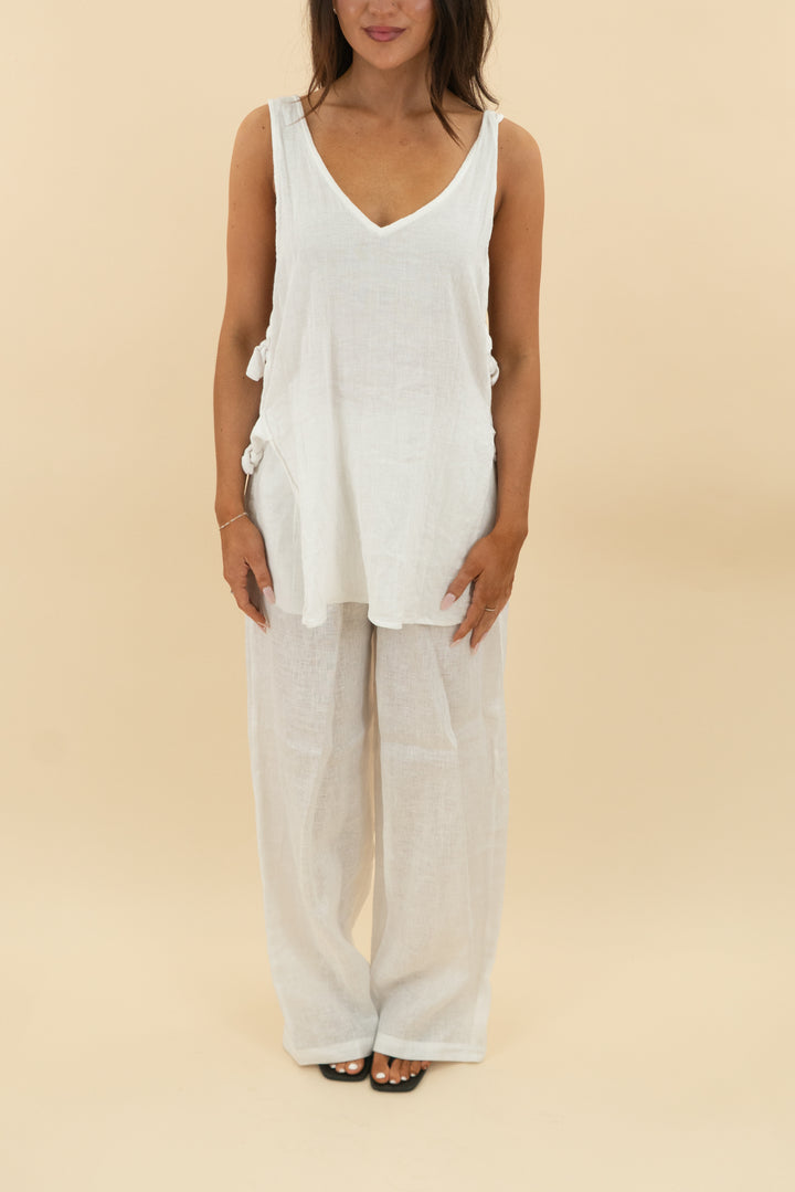 vitamin a white linen top and pants set (xs; retail $290)