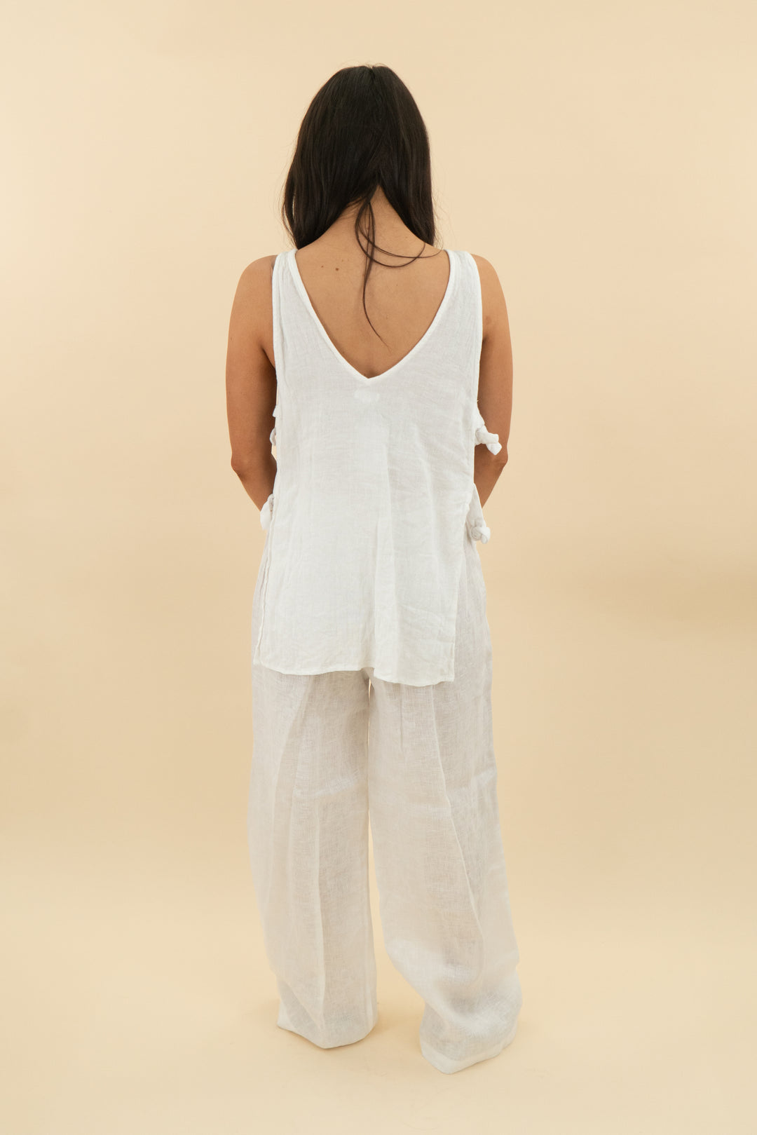 vitamin a white linen top and pants set (xs; retail $290)