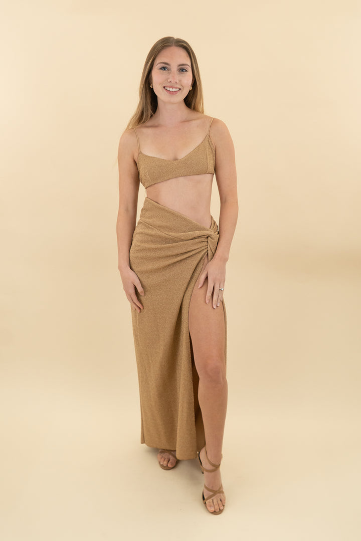 *AUCTION* devon windsor gold metallic 3pc swim set (xs/s)