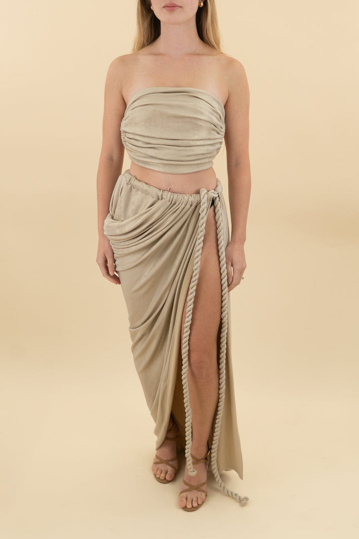 mélani ivory metallic top and skirt set nwt (s; retail $279)