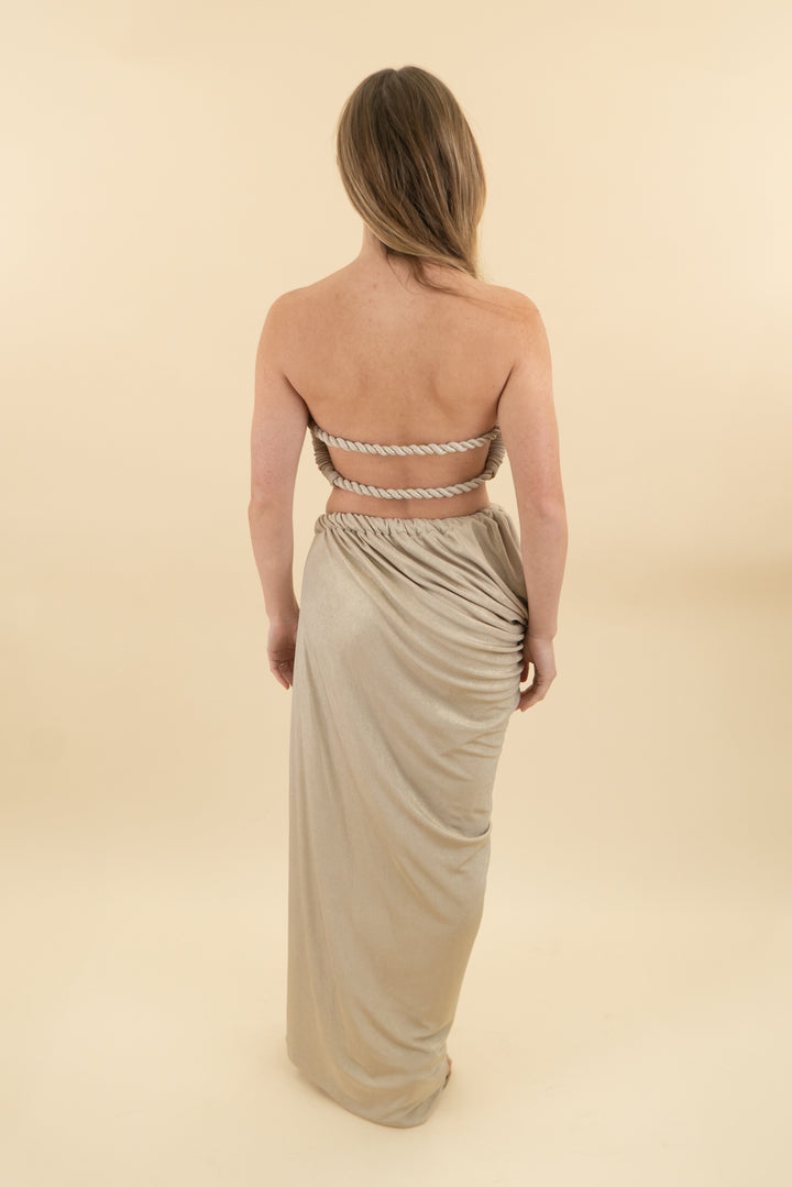 mélani ivory metallic top and skirt set nwt (s; retail $279)
