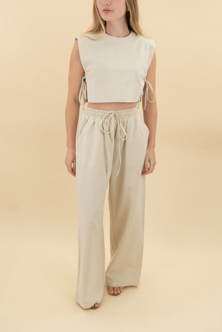commense beige linen blend top and pants set (xs; retail $69.99)