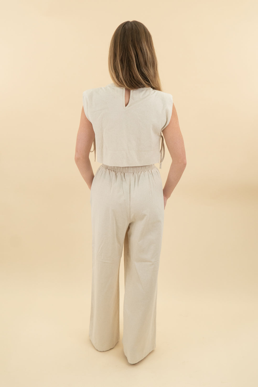 commense beige linen blend top and pants set (xs; retail $69.99)