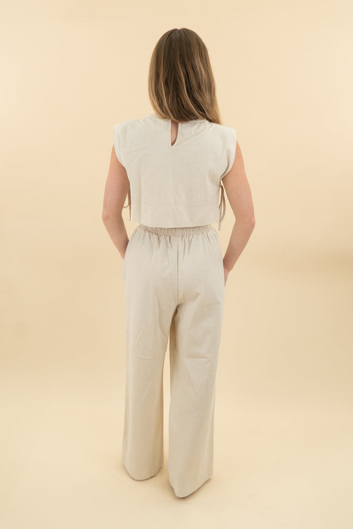 commense beige linen blend top and pants set (xs; retail $69.99)