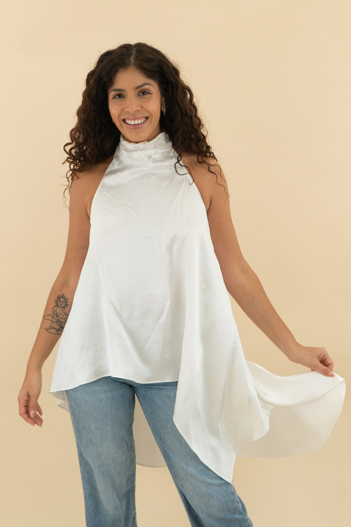 meshki ivory asymmetrical halter top nwt (s; retail $95)