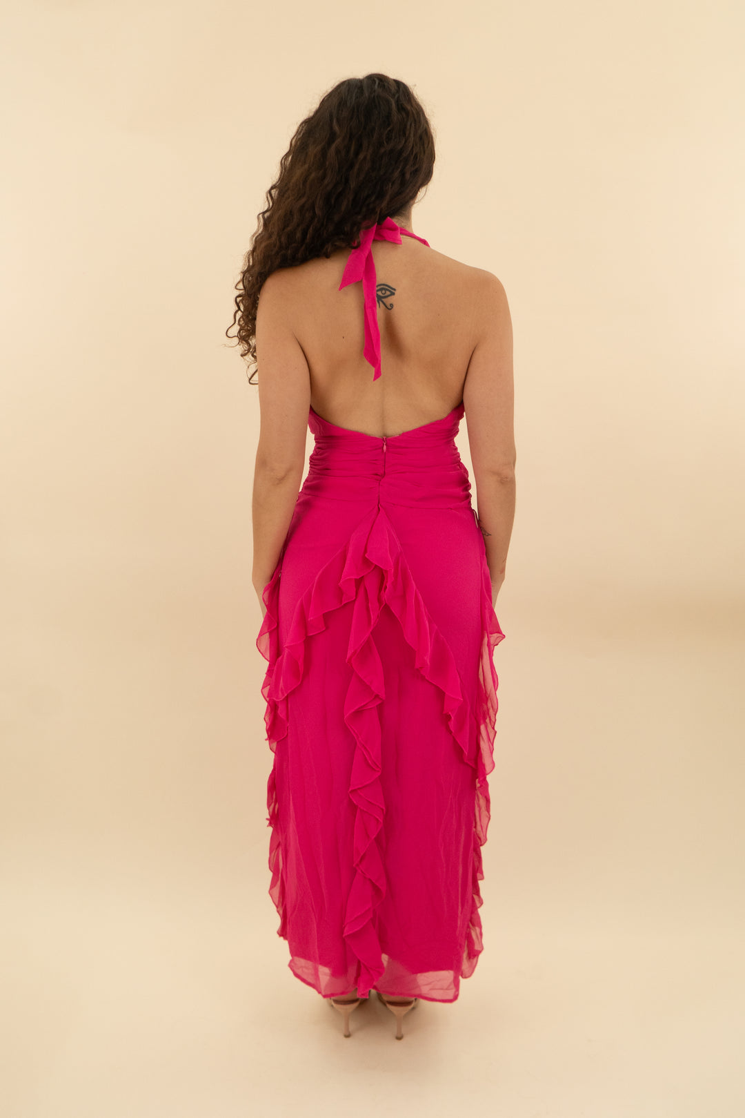 finesse pink ruffled maxi dress (xs; retail $88)