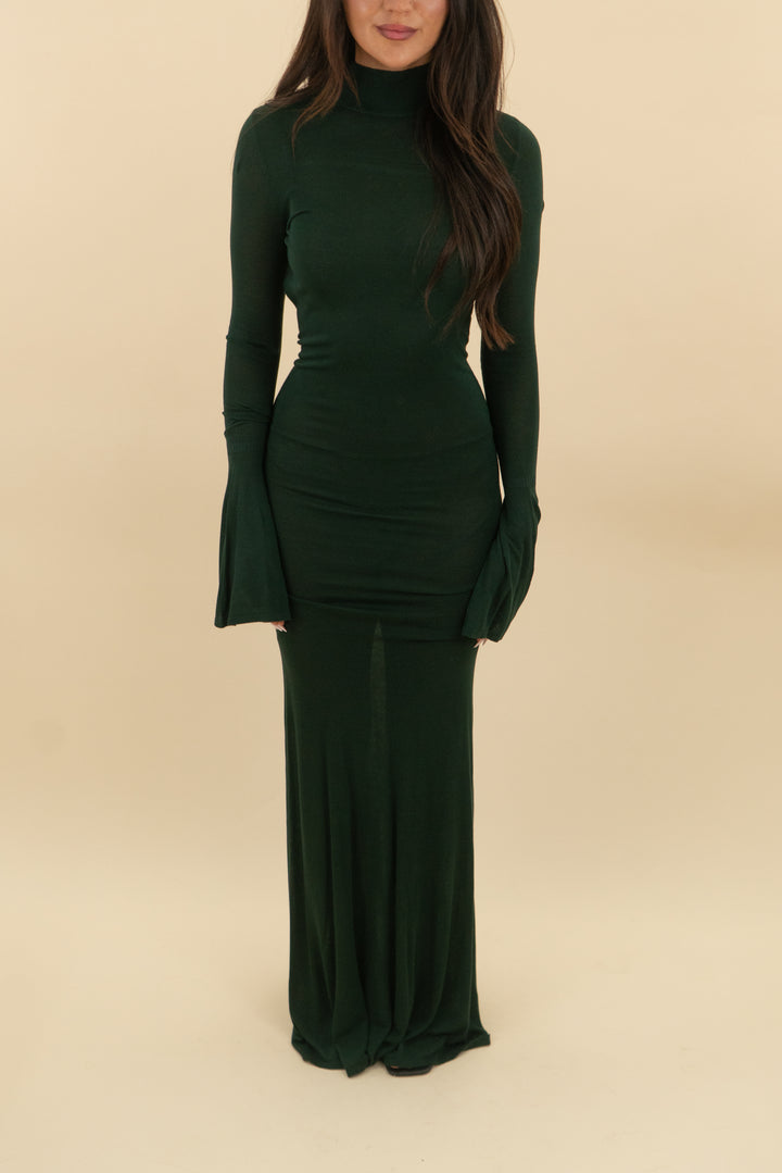 house of cb green knit long sleeve maxi dress (xs; retail $195)
