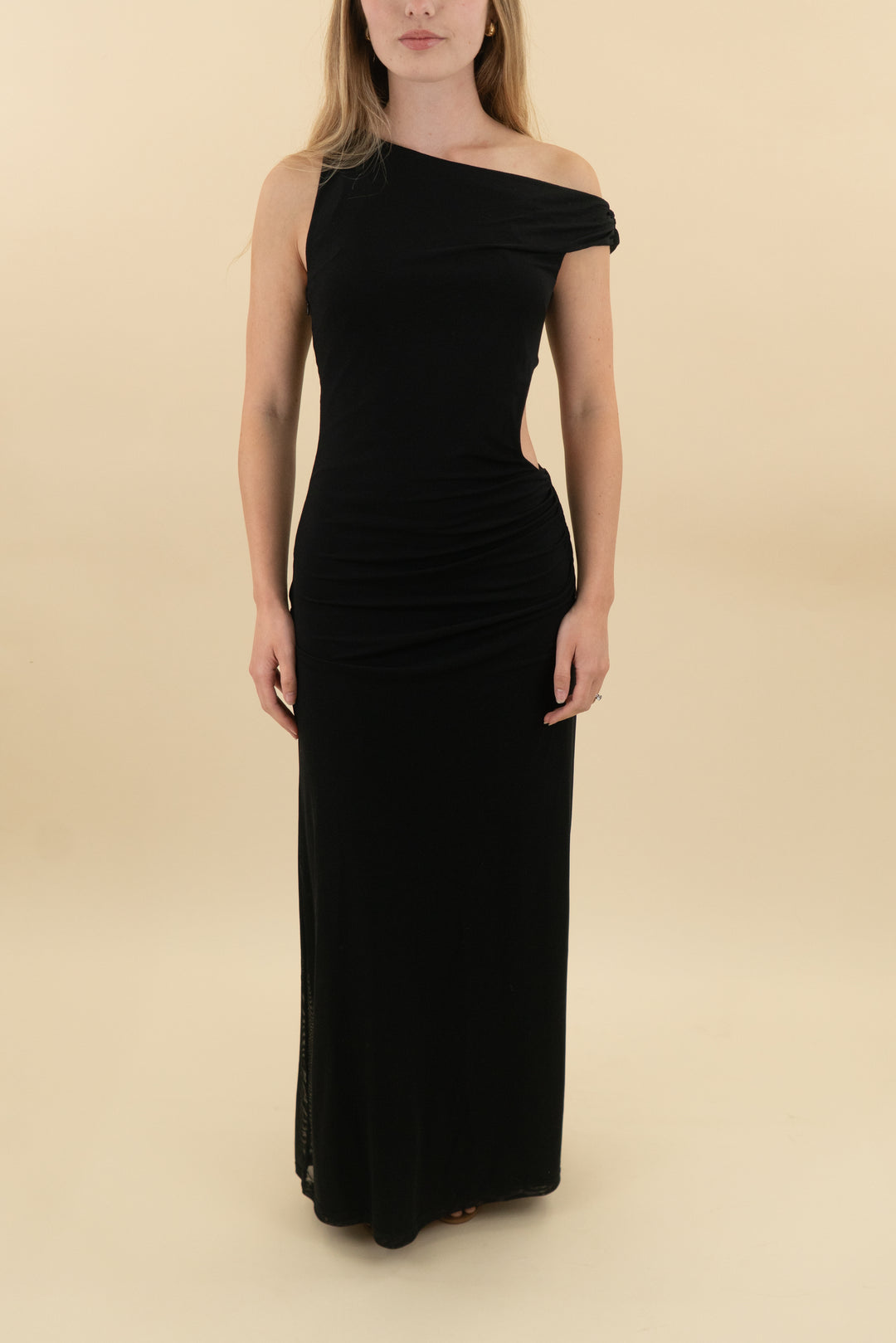white fox living for the weekend black mesh maxi dress nwt (s; retail $105)