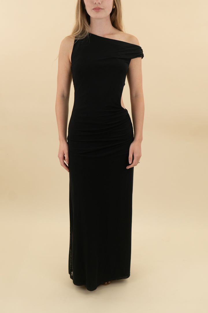 white fox living for the weekend black mesh maxi dress nwt (s; retail $105)