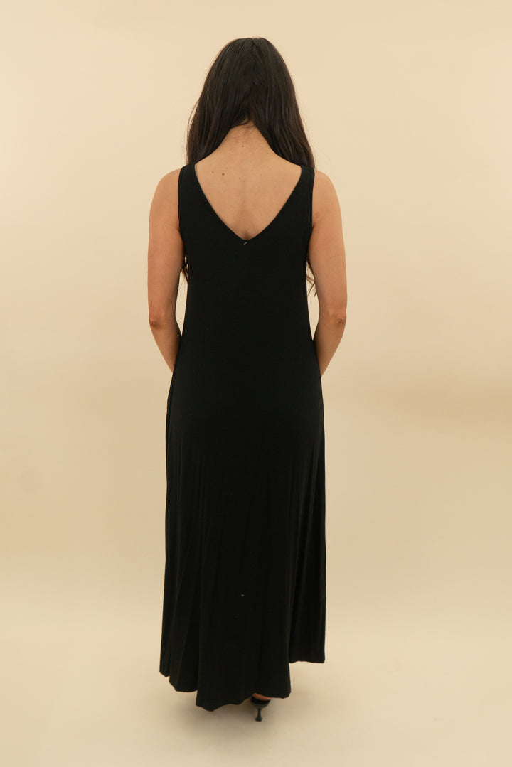 black jersey knit sleeveless maxi dress (xs; retail $49)