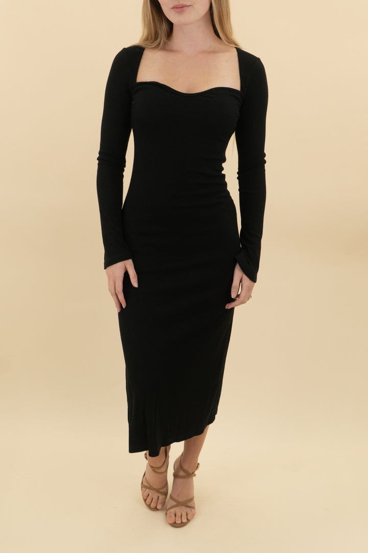 klassy network black ribbed long sleeve dress (s; retail $74)