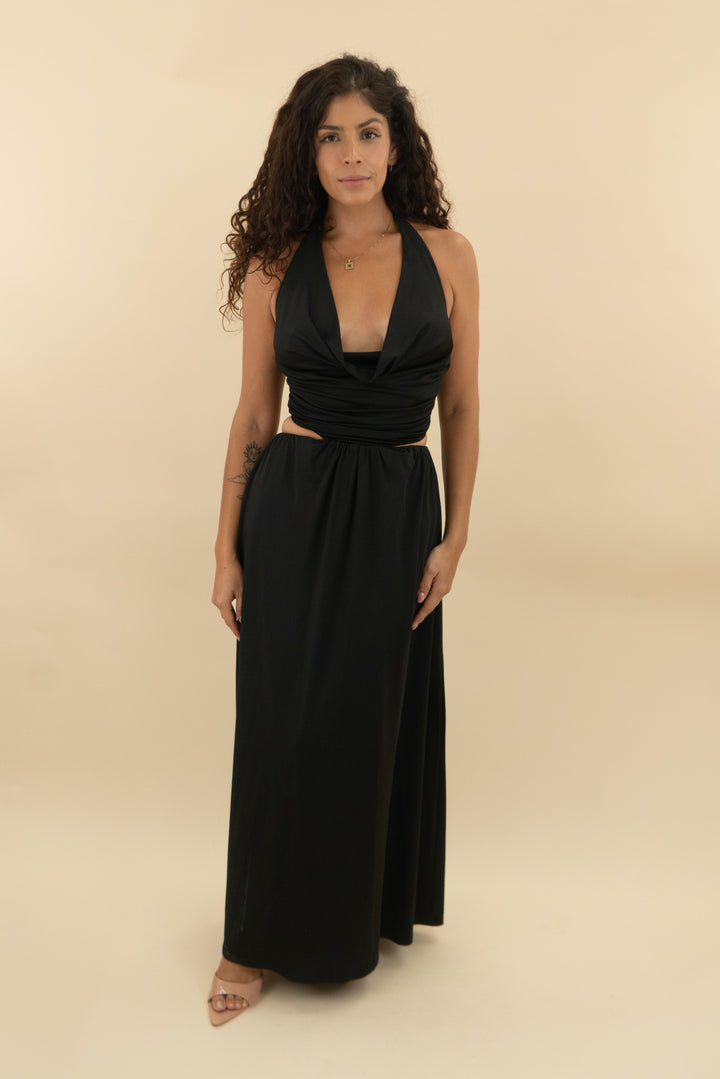 thatssofetch black halter cut out maxi dress (2; retail $90)