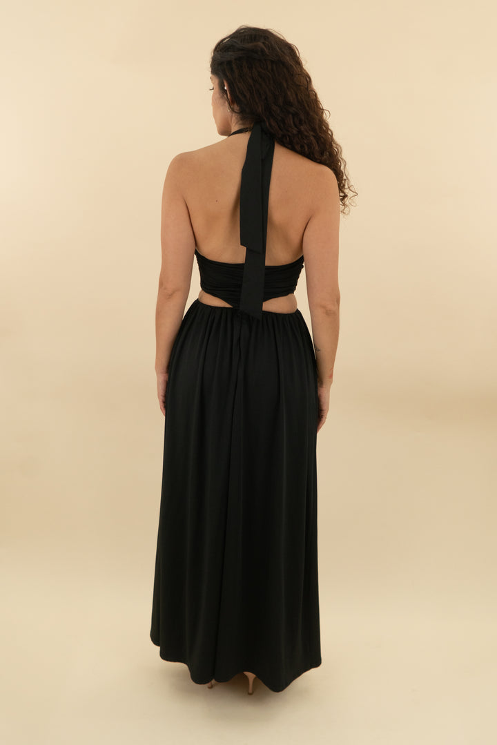 thatssofetch black halter cut out maxi dress (2; retail $90)