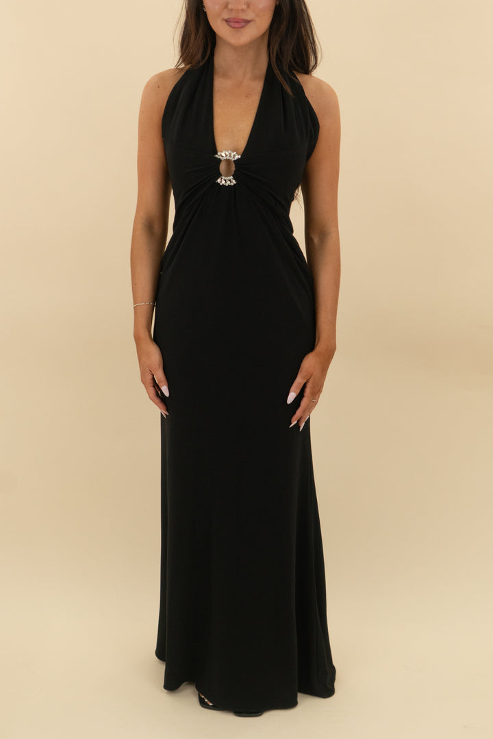 *AUCTION* ieena for macduggal rhinestone crystal halter maxi dress (2)