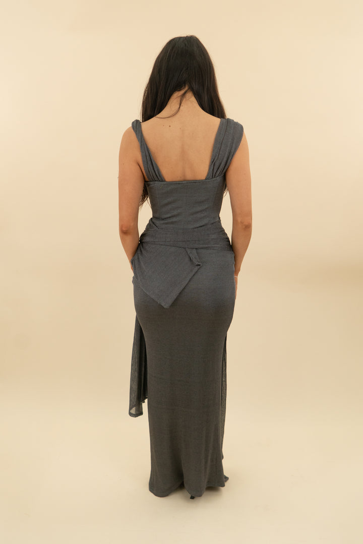 jluxlabel gunmetal grey mesh maxi dress nwt (s; retail $170)