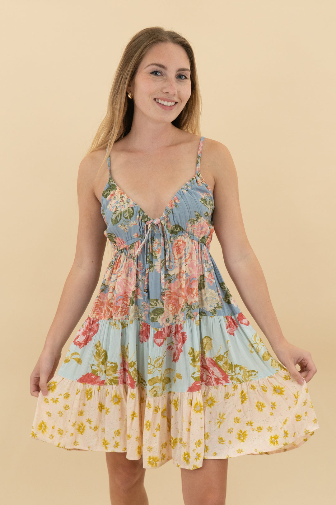 *AUCTION* angie blue/pink floral mini dress (s)