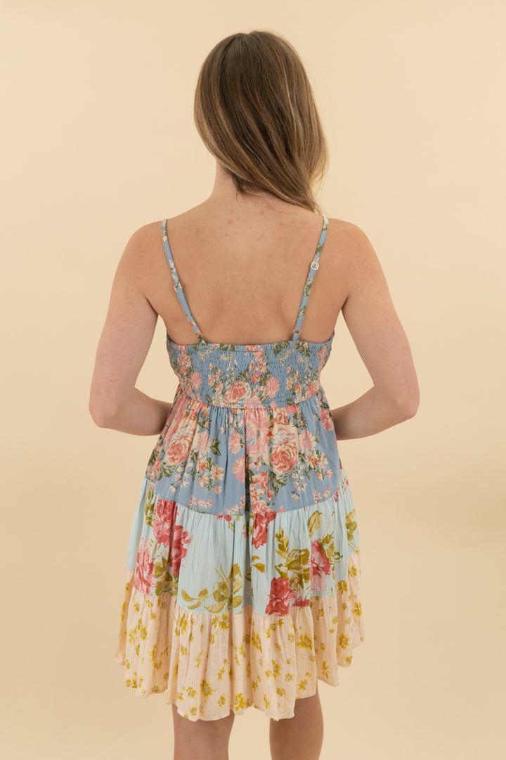 *AUCTION* angie blue/pink floral mini dress (s)