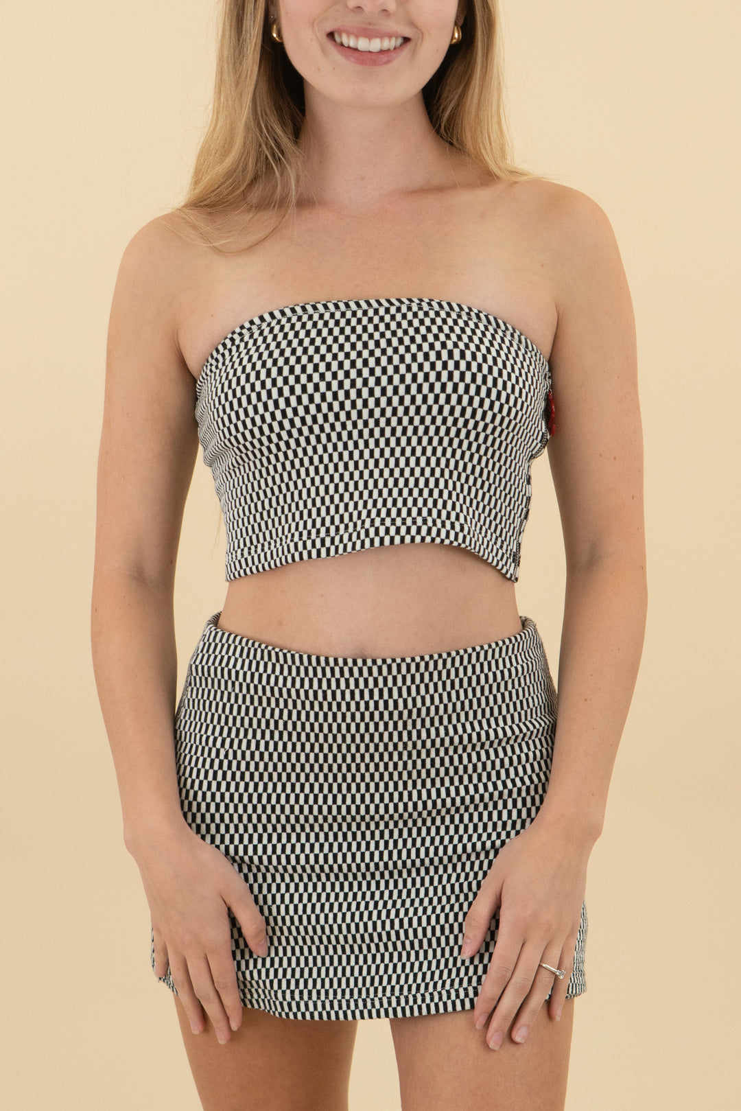 *AUCTION* simon miller black/white checkered top and short set (s)