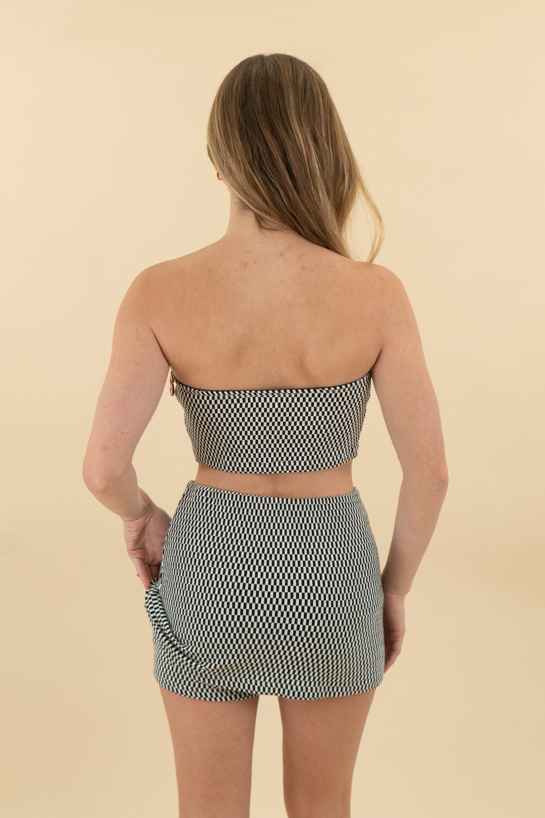 *AUCTION* simon miller black/white checkered top and short set (s)