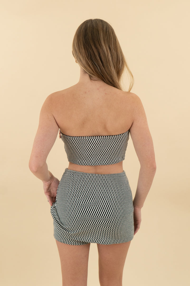*AUCTION* simon miller black/white checkered top and short set (s)