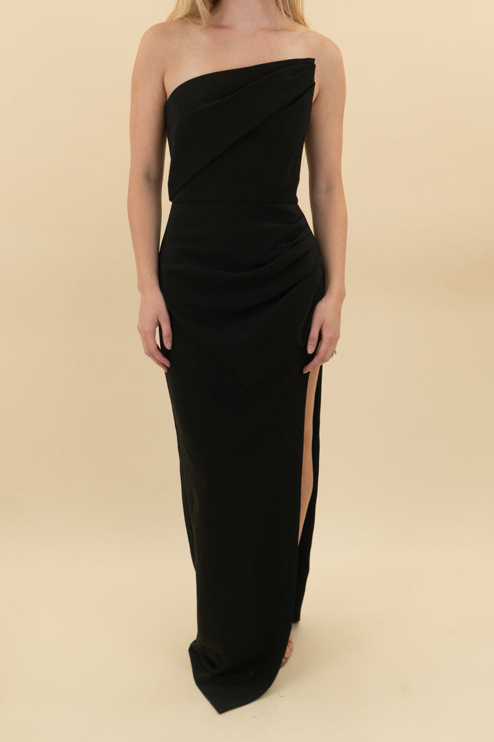 nbd black high slit maxi dress nwt (xs; retail $298)