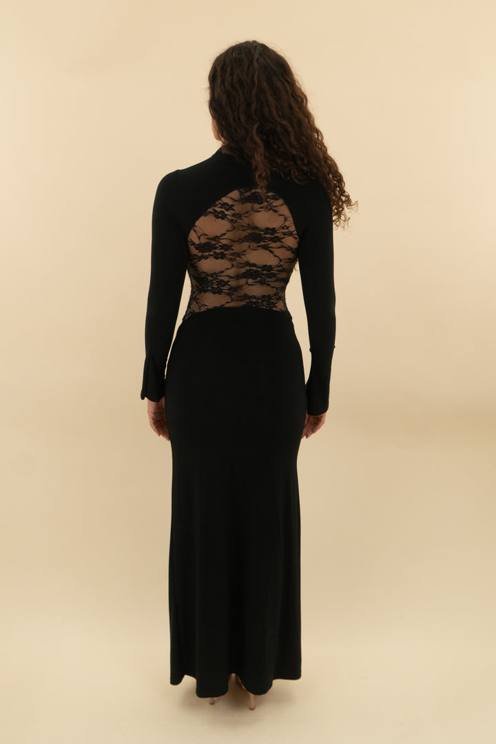 asos design black long sleeve side lace maxi dress (xs; retail $175)