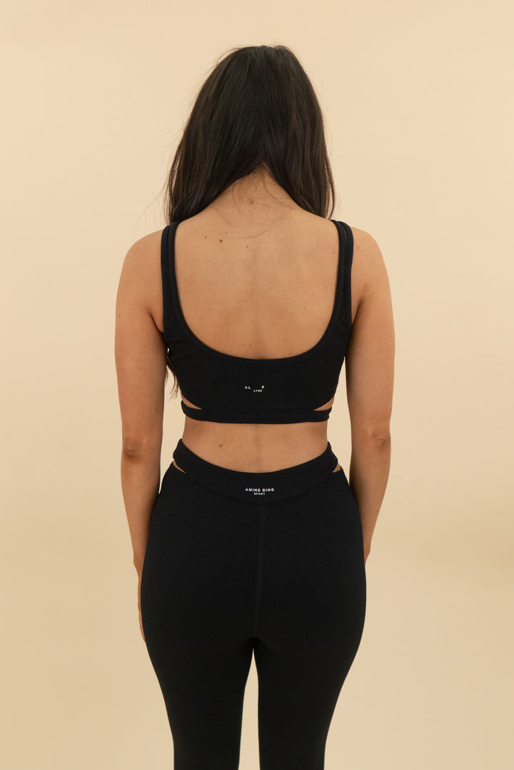 anine bing black ribbed sports bra (s; retail $82)