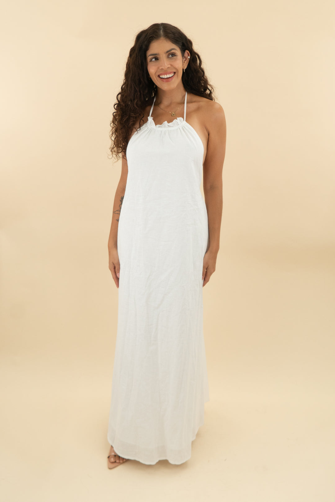 sndys. alysse white halter maxi dress nwt (s; retail $109)