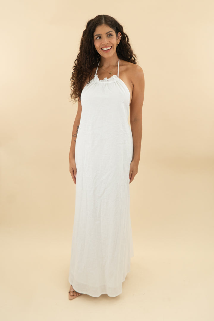 sndys. alysse white halter maxi dress nwt (s; retail $109)