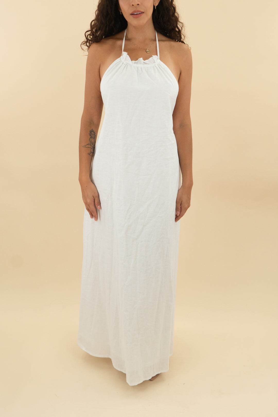 sndys. alysse white halter maxi dress nwt (s; retail $109)