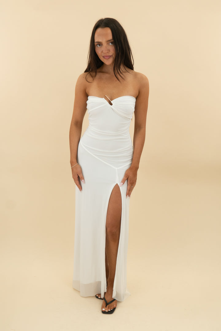 thatssofetch white renesmee mesh strapless dress nwt (2; retail $90)