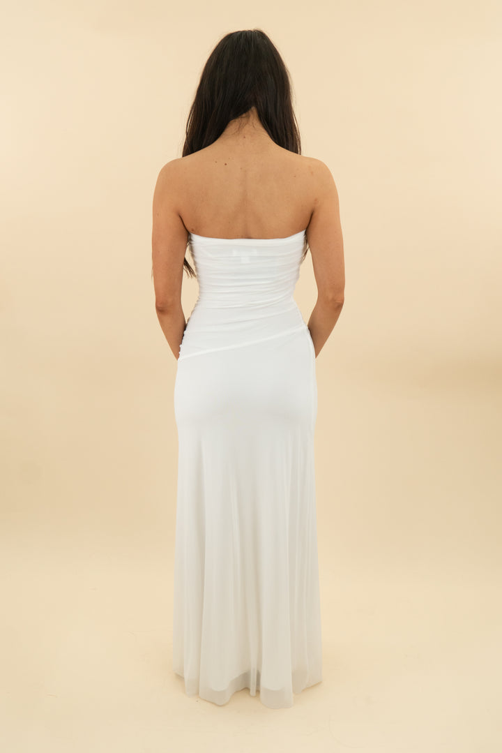 thatssofetch white renesmee mesh strapless dress nwt (2; retail $90)