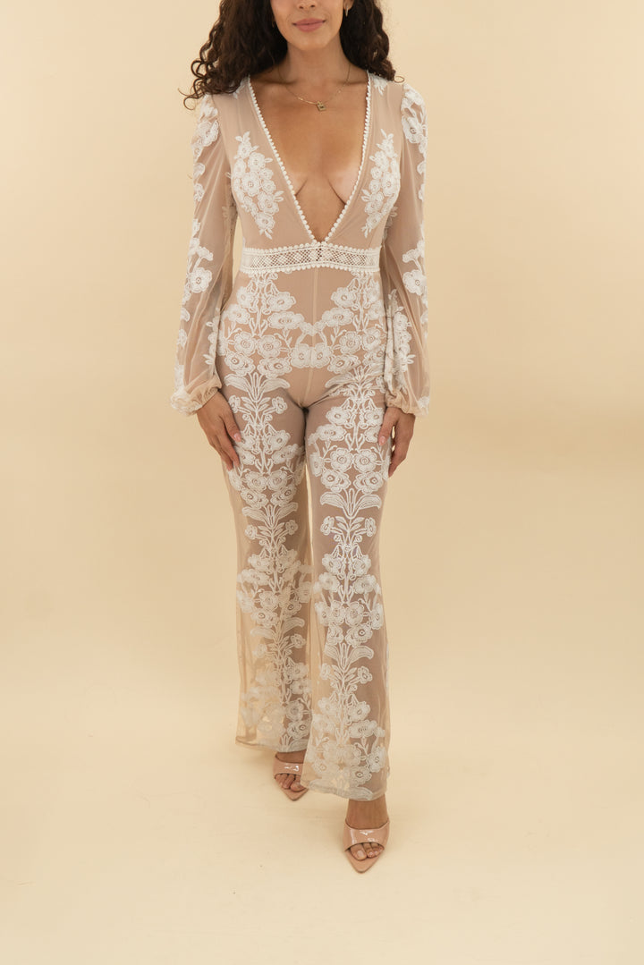 for love and lemons deep v lace jumpsuit (s; retail $270)