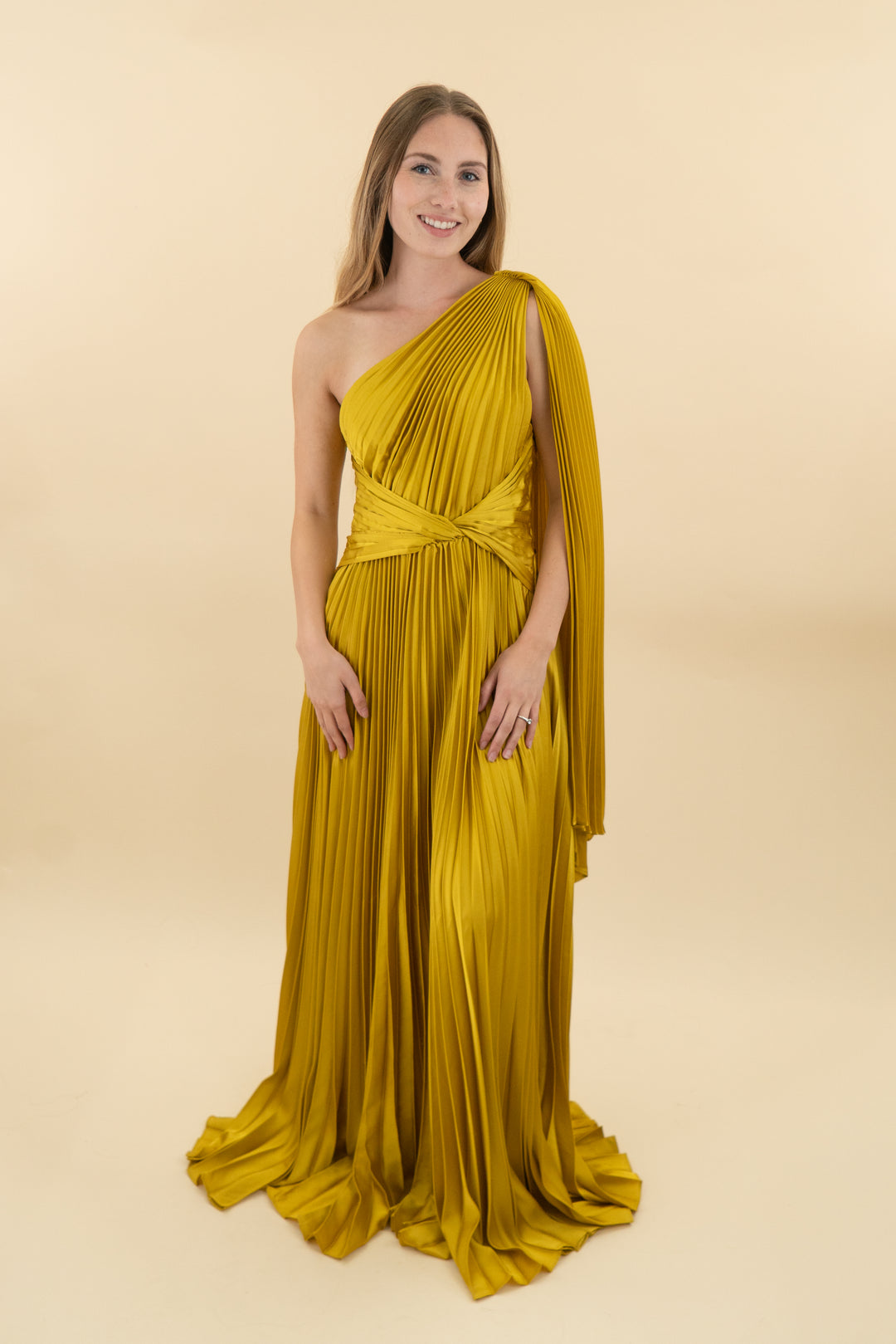*AUCTION* selfie leslie peridot one shoulder plisse maxi dress (s)