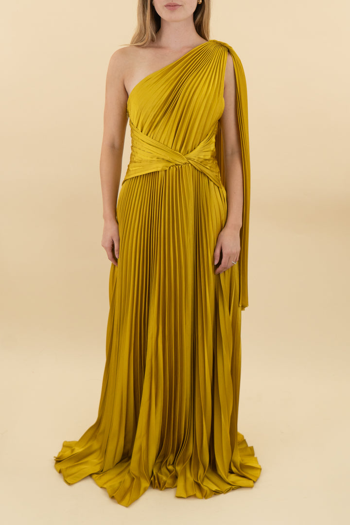 *AUCTION* selfie leslie peridot one shoulder plisse maxi dress (s)
