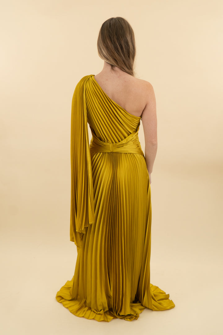 *AUCTION* selfie leslie peridot one shoulder plisse maxi dress (s)
