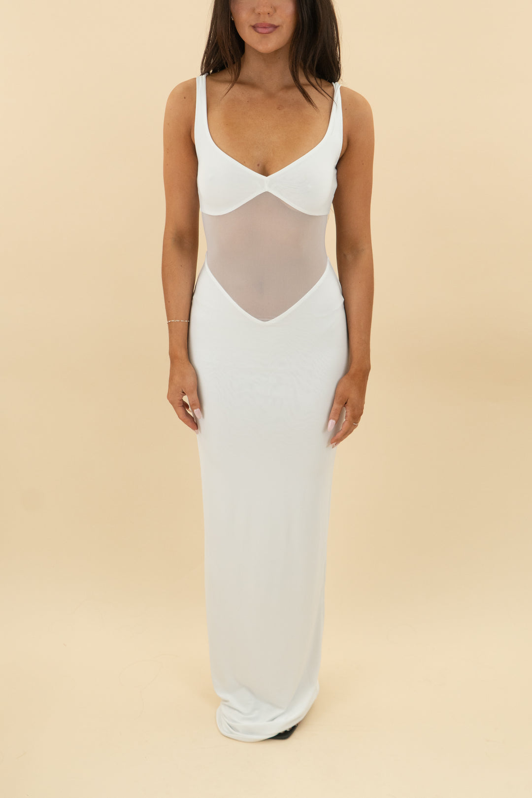 naked wardrobe white v neck maxi dress nwt (s; retail $148)