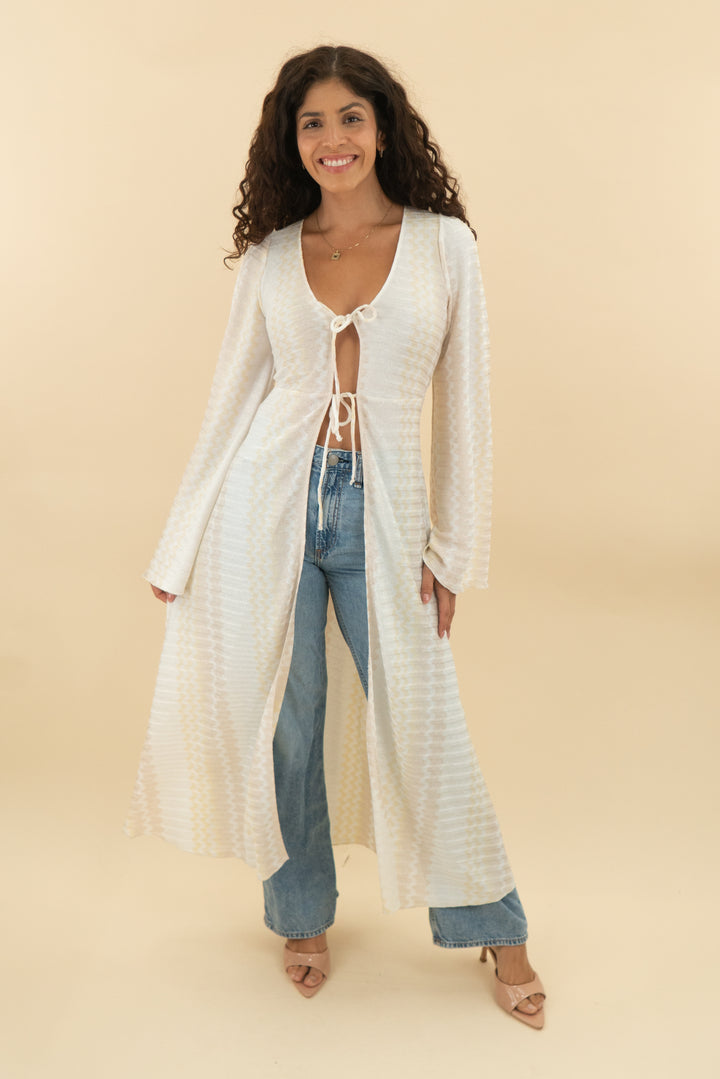 show me your mumu butter yellow front tie long cover up (s; retail $158)