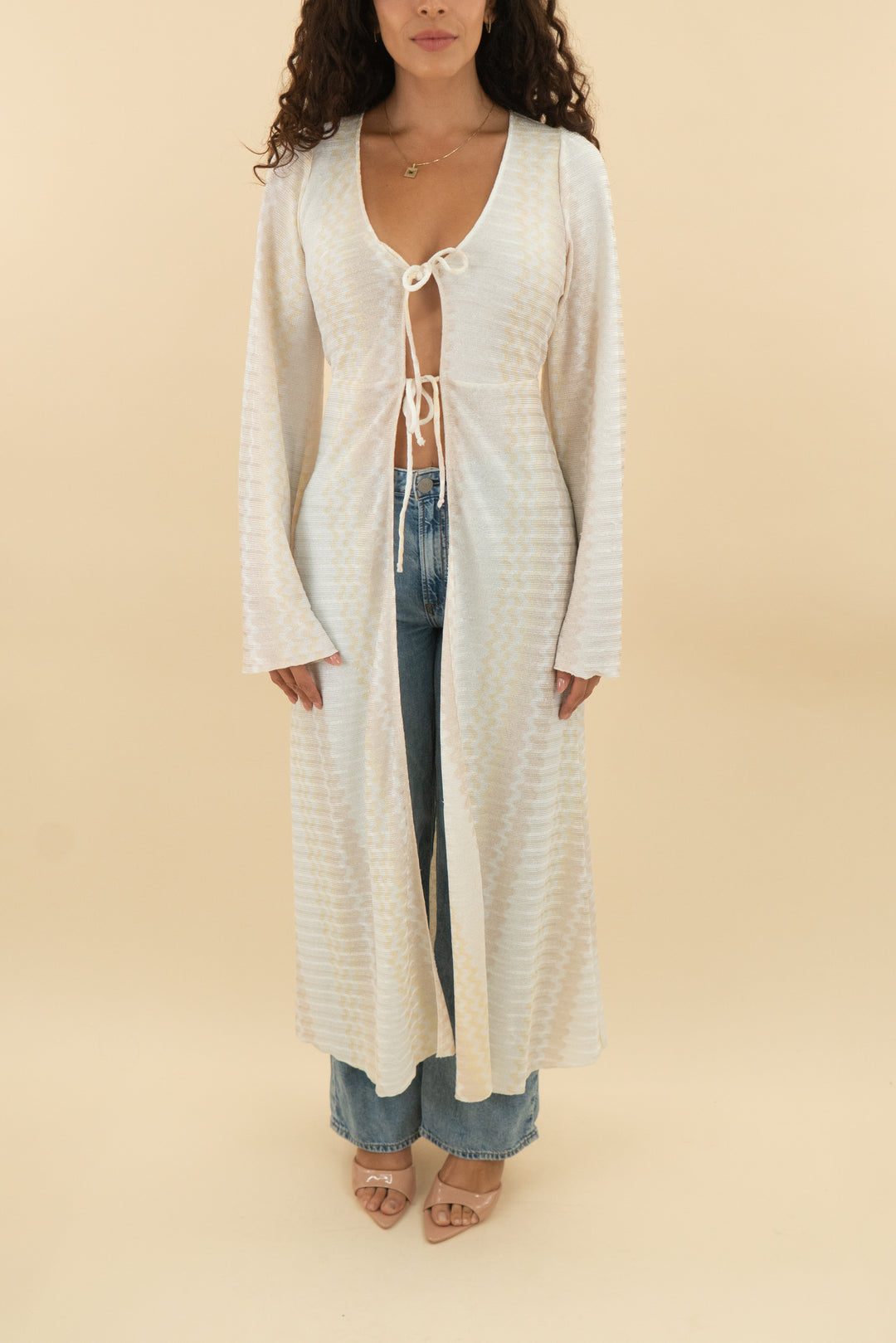 show me your mumu butter yellow front tie long cover up (s; retail $158)