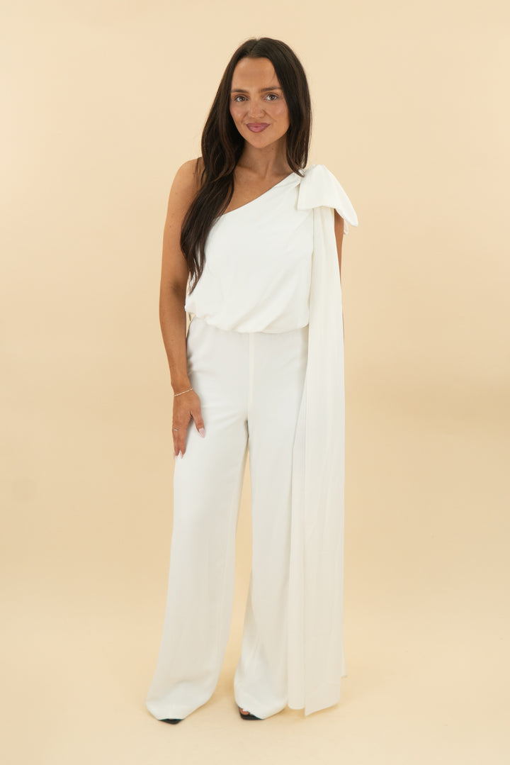 club l london alice cream one shoulder jumpsuit nwt (2; retail $300)