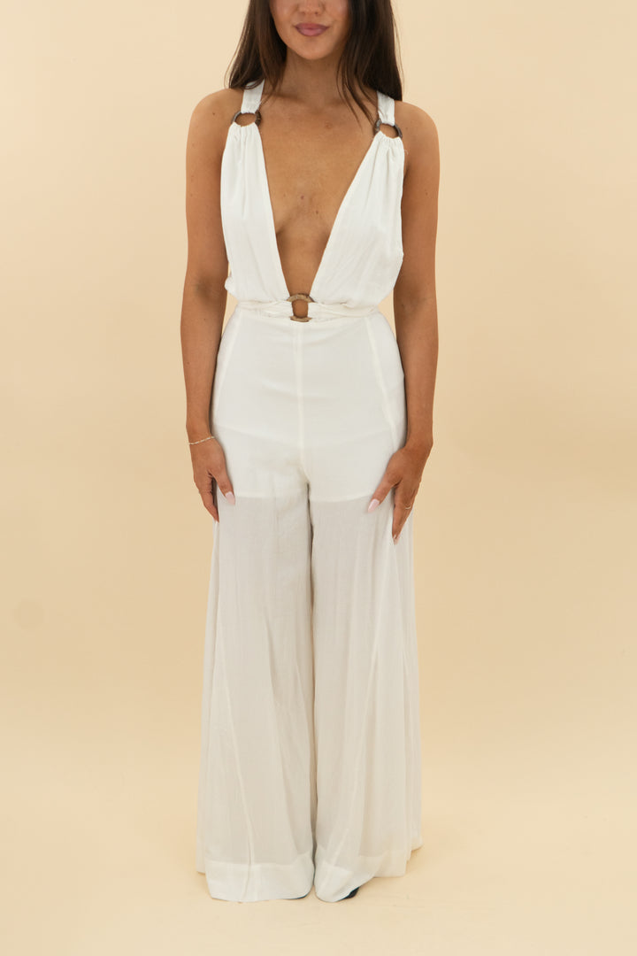 here comes the sun white jumpsuit (xs; retail $99)