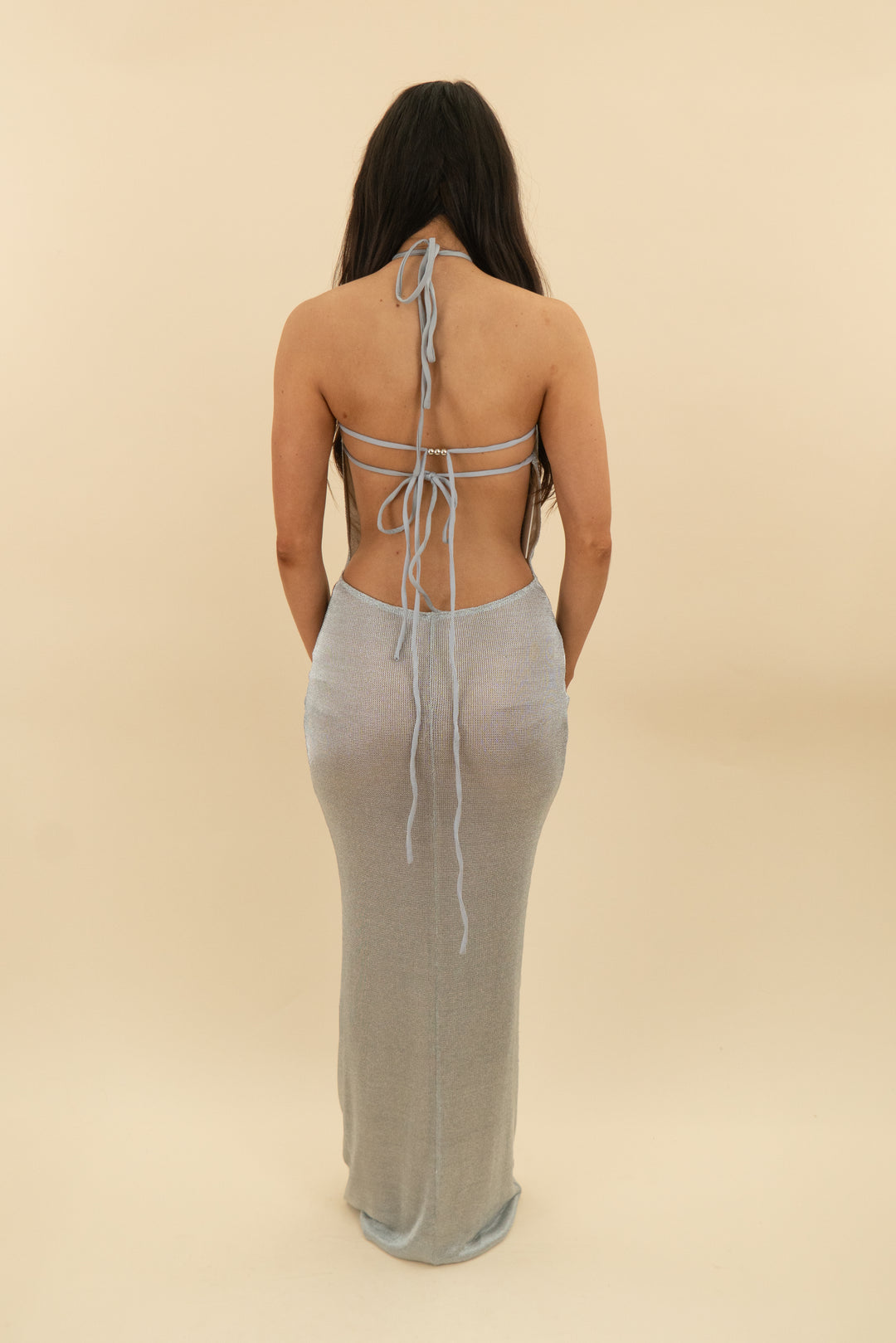 outcast colette silver maxi dress nwt (s; retail $135)