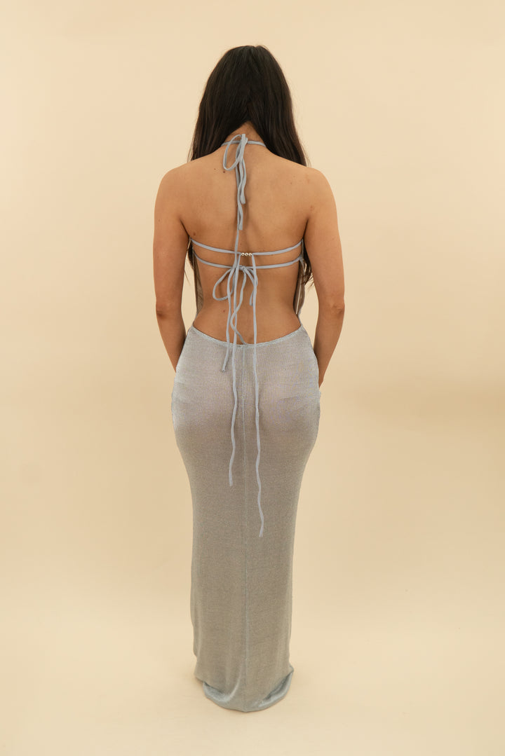 outcast colette silver maxi dress nwt (s; retail $135)