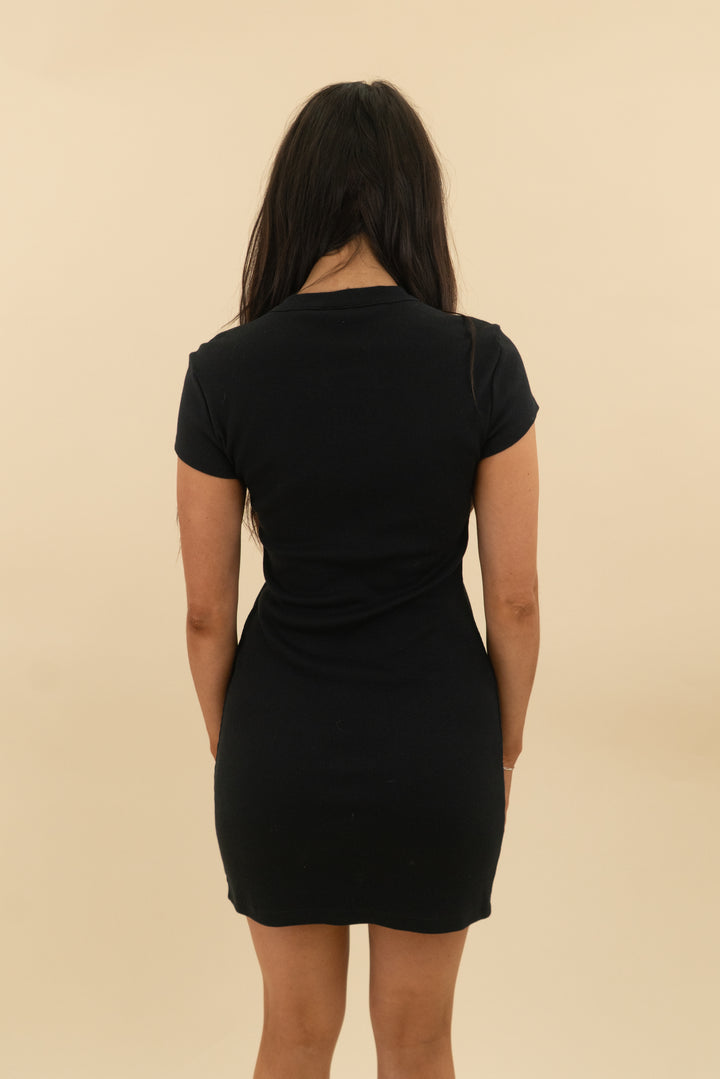 reformation black ribbed mini dress (m; retail $148)