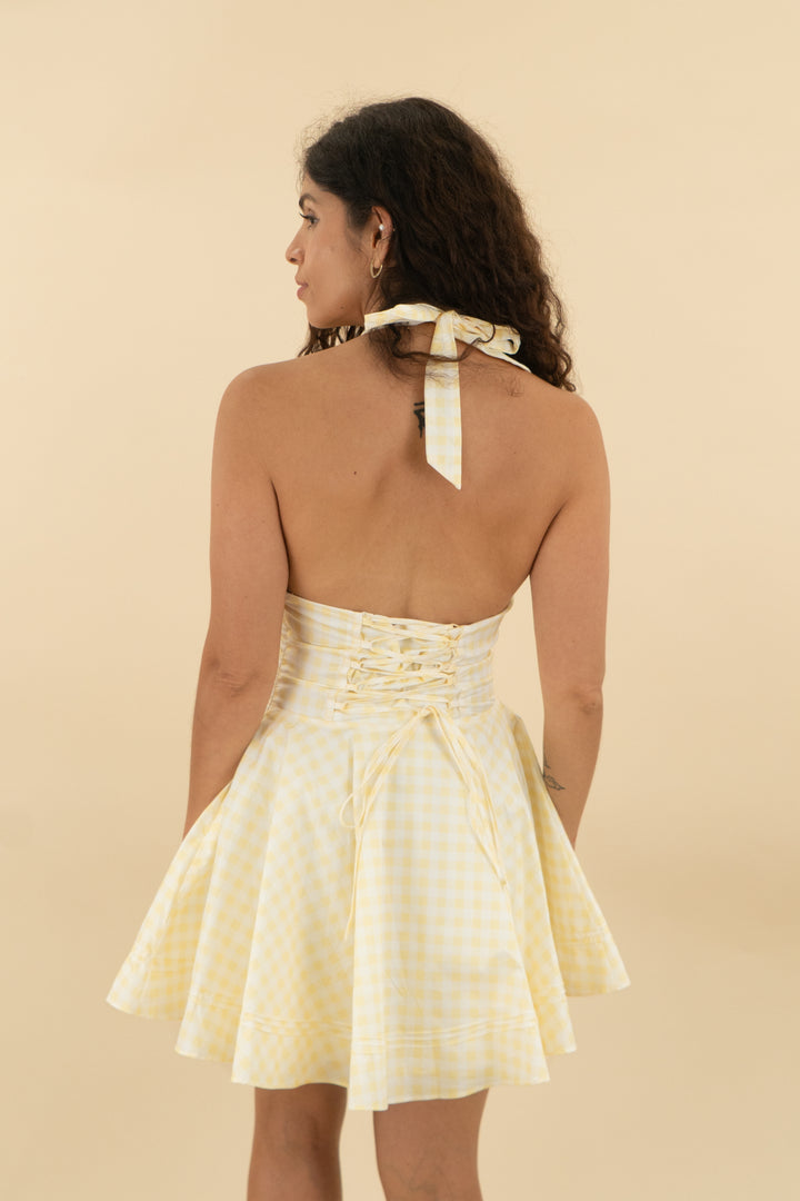 *AUCTION* babyboo lemon gingham mini dress (m)