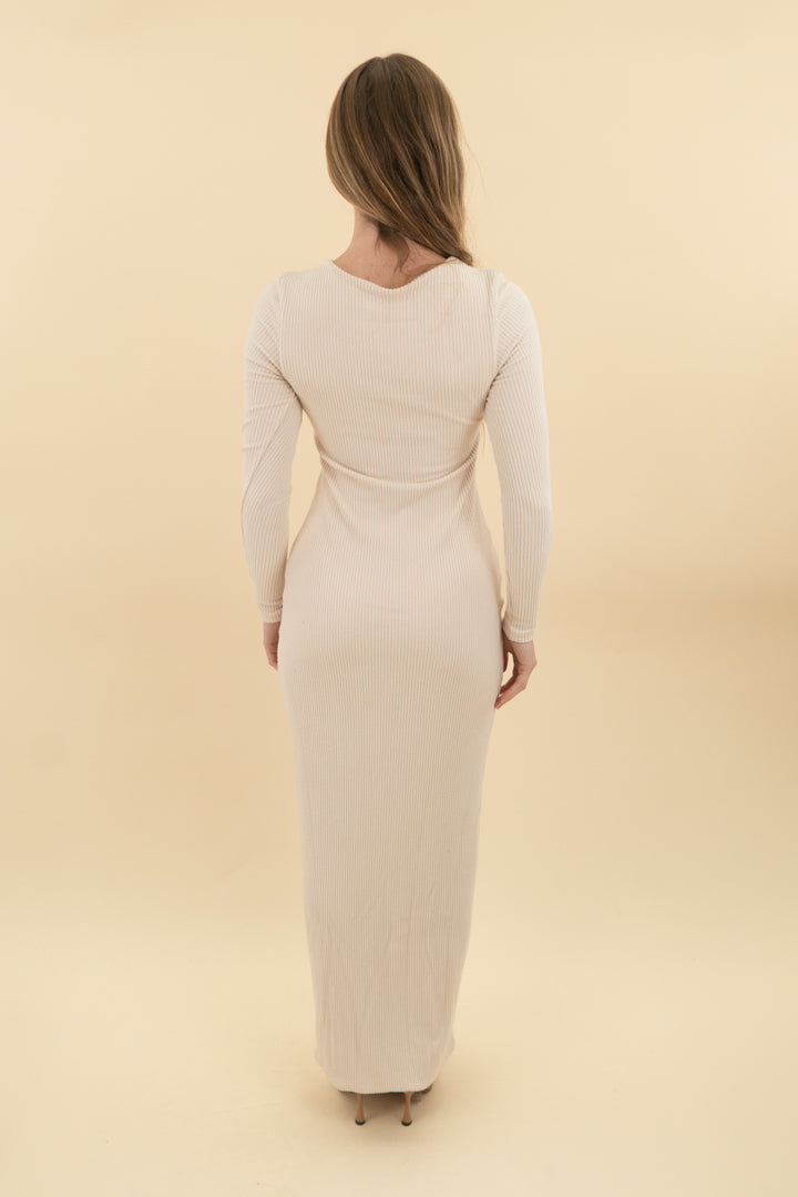 klassy network beige ribbed long sleeve dress (s; retail $74)
