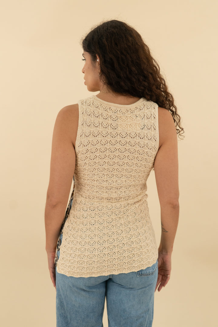 68. lulus tan crochet sleeveless open side top nwt (xs: retail $39)